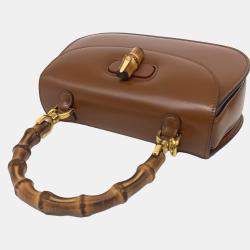 Gucci Brown Leather Bamboo 1947 Small Top Handle Bag