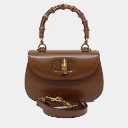 Gucci Brown Leather Bamboo 1947 Small Top Handle Bag