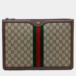 Gucci Beige Brown Canvas and Leather Supreme Portfolio Clutch