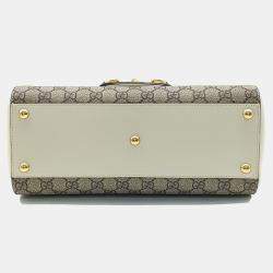 Gucci Beige Cream Canvas and Leather Horsebit 1955 Tote and Shoulder Bag