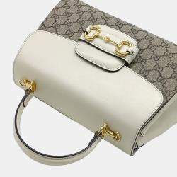 Gucci Beige Cream Canvas and Leather Horsebit 1955 Tote and Shoulder Bag