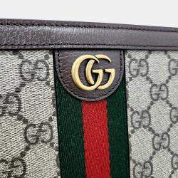 Gucci Beige Brown Canvas and Leather Ophidia GG Clutch