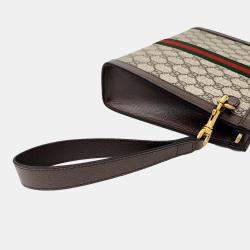 Gucci Beige Brown Canvas and Leather Ophidia GG Clutch