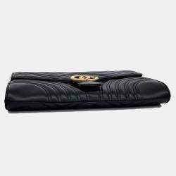 Pre Owned Gucci Black Leather Marmont Matelasse Clutch