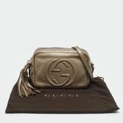 Pre Owned Gucci Metallic Beige Leather Small Soho Disco Crossbody Bag