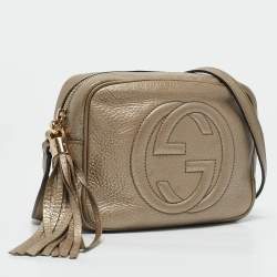 Pre Owned Gucci Metallic Beige Leather Small Soho Disco Crossbody Bag