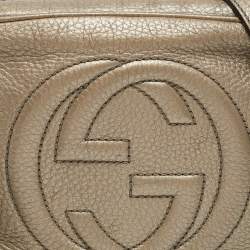 Pre Owned Gucci Metallic Beige Leather Small Soho Disco Crossbody Bag