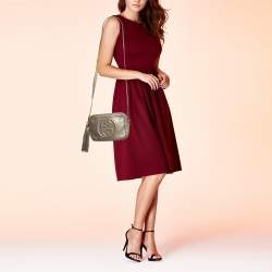 Pre Owned Gucci Metallic Beige Leather Small Soho Disco Crossbody Bag