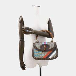 Gucci Multicolor PVC Leather GG Supreme Bamboo Top Handle Bag 