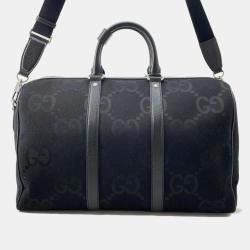 Gucci Black  Canvas Leather Jumbo GG Small Duffle Bag 