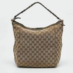Pre Owned Gucci Beige/Khaki GG Canvas Bamboo Bar Hobo