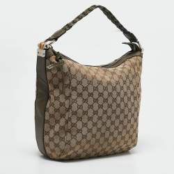 Pre Owned Gucci Beige/Khaki GG Canvas Bamboo Bar Hobo