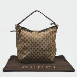 Pre Owned Gucci Beige/Khaki GG Canvas Bamboo Bar Hobo