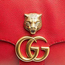 Pre Owned Gucci Red Leather GG Marmont Animalier Crossbody