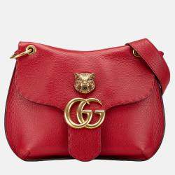 Pre Owned Gucci Red Leather GG Marmont Animalier Crossbody