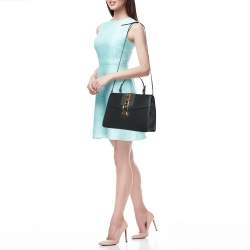 Gucci Black Leather Medium Web Sylvie Top Handle Bag