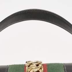 Gucci Black Leather Medium Web Sylvie Top Handle Bag