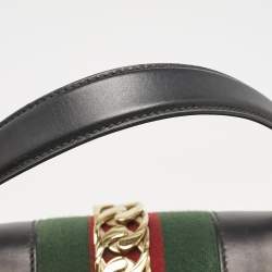 Gucci Black Leather Medium Web Sylvie Top Handle Bag