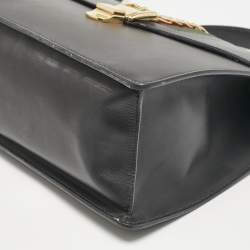 Gucci Black Leather Medium Web Sylvie Top Handle Bag