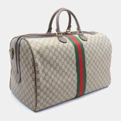 Gucci Beige Brown Coated Canvas Leather GG Supreme Sherry Boston Bag