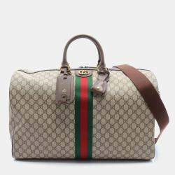 Gucci Beige Brown Coated Canvas Leather GG Supreme Sherry Boston Bag