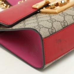 مملوكة مسبقًا Gucci Beige/Red GG Supreme Canvas and Leather Small Padlock Crossbody Bag