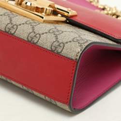 مملوكة مسبقًا Gucci Beige/Red GG Supreme Canvas and Leather Small Padlock Crossbody Bag