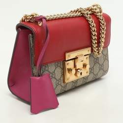 مملوكة مسبقًا Gucci Beige/Red GG Supreme Canvas and Leather Small Padlock Crossbody Bag
