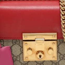 مملوكة مسبقًا Gucci Beige/Red GG Supreme Canvas and Leather Small Padlock Crossbody Bag
