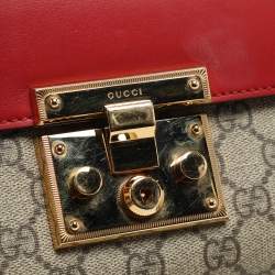 مملوكة مسبقًا Gucci Beige/Red GG Supreme Canvas and Leather Small Padlock Crossbody Bag