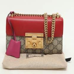مملوكة مسبقًا Gucci Beige/Red GG Supreme Canvas and Leather Small Padlock Crossbody Bag