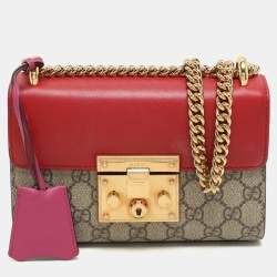 مملوكة مسبقًا Gucci Beige/Red GG Supreme Canvas and Leather Small Padlock Crossbody Bag