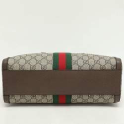 Gucci Beige/Brown GG Supreme Canvas and Leather Medium Ophidia Boston Bag
