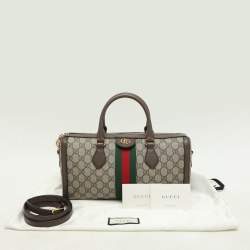 Gucci Beige/Brown GG Supreme Canvas and Leather Medium Ophidia Boston Bag