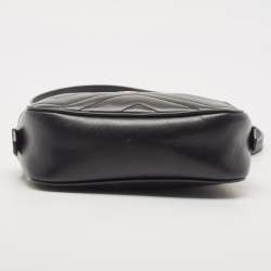 Pre Owned Gucci Black Matelassé Leather Mini GG Marmont Camera Bag