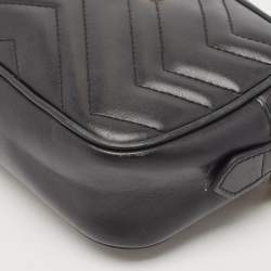 Pre Owned Gucci Black Matelassé Leather Mini GG Marmont Camera Bag