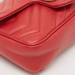Pre Owned Gucci Red Matelassé Leather Super Mini GG Marmont Shoulder Bag