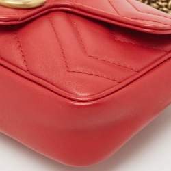 Pre Owned Gucci Red Matelassé Leather Super Mini GG Marmont Shoulder Bag