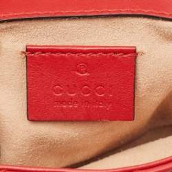 Pre Owned Gucci Red Matelassé Leather Super Mini GG Marmont Shoulder Bag