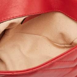 Pre Owned Gucci Red Matelassé Leather Super Mini GG Marmont Shoulder Bag