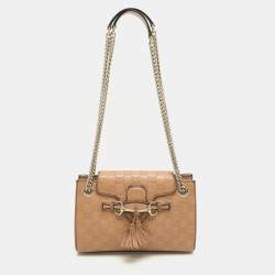Gucci Beige Guccissima Leather Small Emily Chain Shoulder Bag