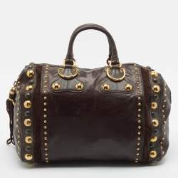 Gucci Dark Brown Suede and Leather Babouska Indy Boston Bag