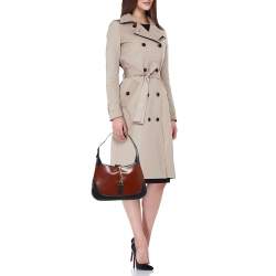 Gucci Brown/Navy Blue Glazed Leather Small Jackie 1961 Hobo