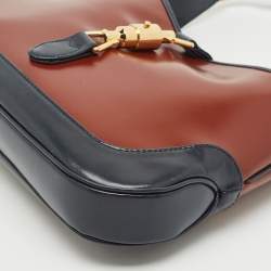 Gucci Brown/Navy Blue Glazed Leather Small Jackie 1961 Hobo