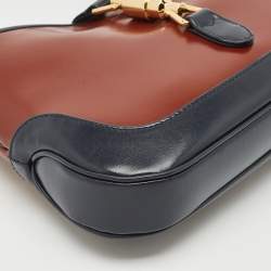 Gucci Brown/Navy Blue Glazed Leather Small Jackie 1961 Hobo