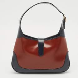 Gucci Brown/Navy Blue Glazed Leather Small Jackie 1961 Hobo