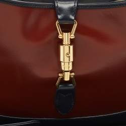 Gucci Brown/Navy Blue Glazed Leather Small Jackie 1961 Hobo