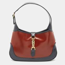 Gucci Brown/Navy Blue Glazed Leather Small Jackie 1961 Hobo