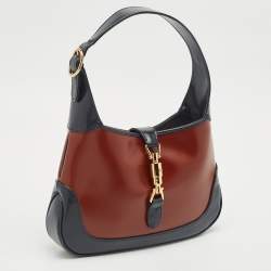 Gucci Brown/Navy Blue Glazed Leather Small Jackie 1961 Hobo