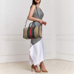 Gucci Beige/Brown GG Canvas Medium Vintage Web Boston Bag